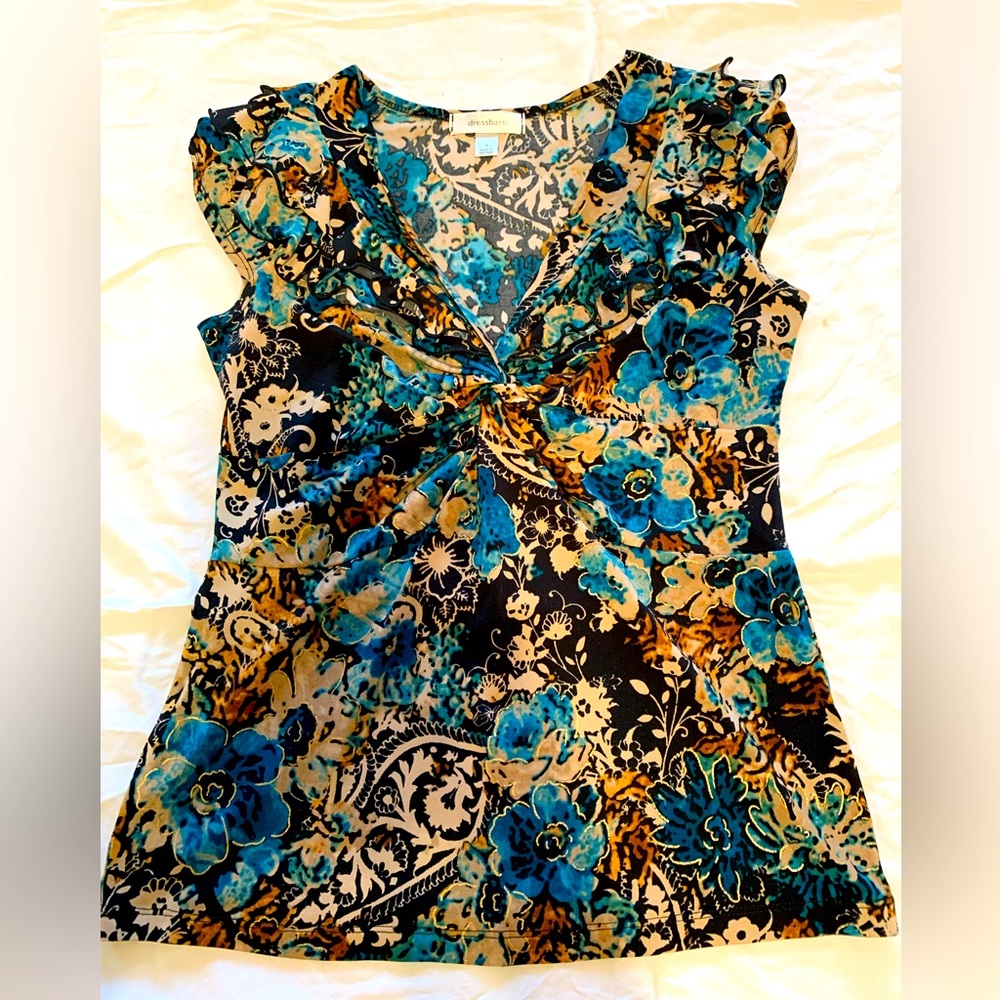 dress barn Short Sleeves Ruffle V Neck Blouse